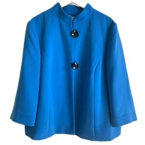Tahari Blue with Black Chunky Button Front Blazer Women's Plus Size 20W